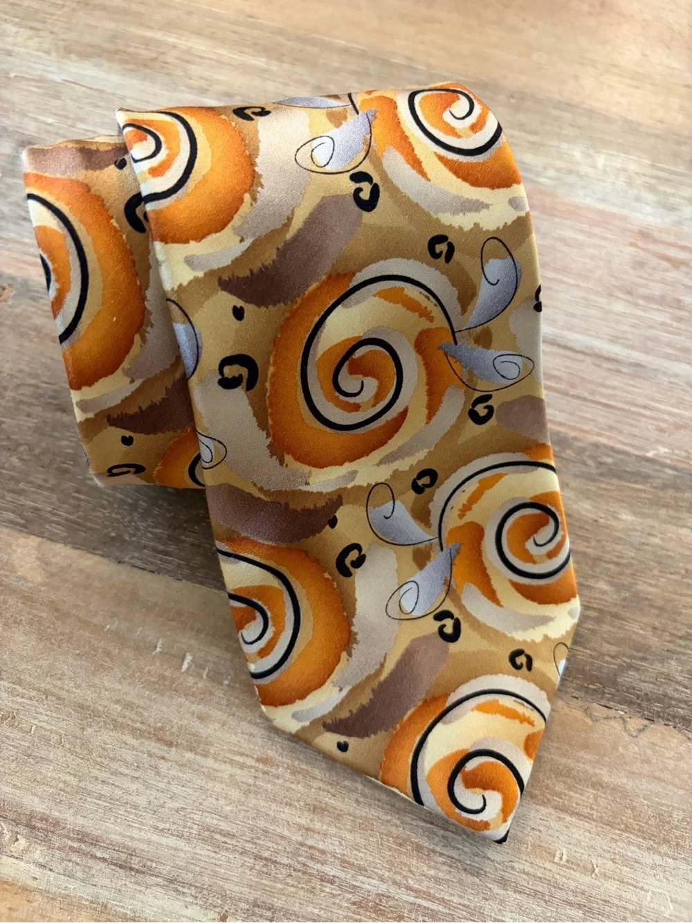 J. Garcia Tie Vid-Game Collection Fifty Two Silk Orange Gold‎ Tan Swirl Retro